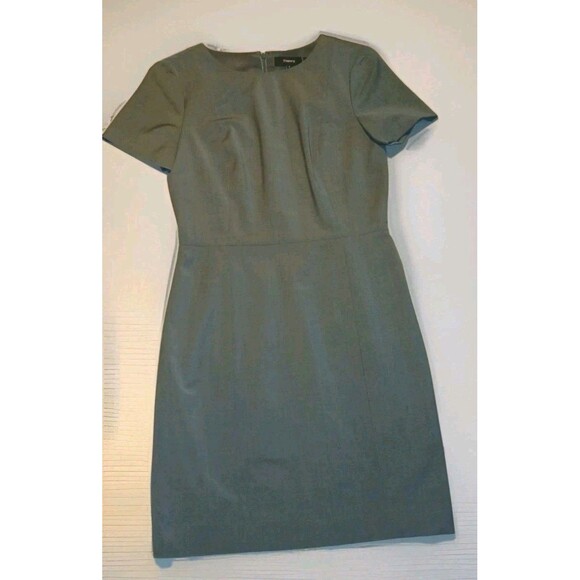 Theory Womens Olive Green Wool Dress Sz Small Short-Sleeve Mid Zip Ultra Chic - Picture 1 of 7